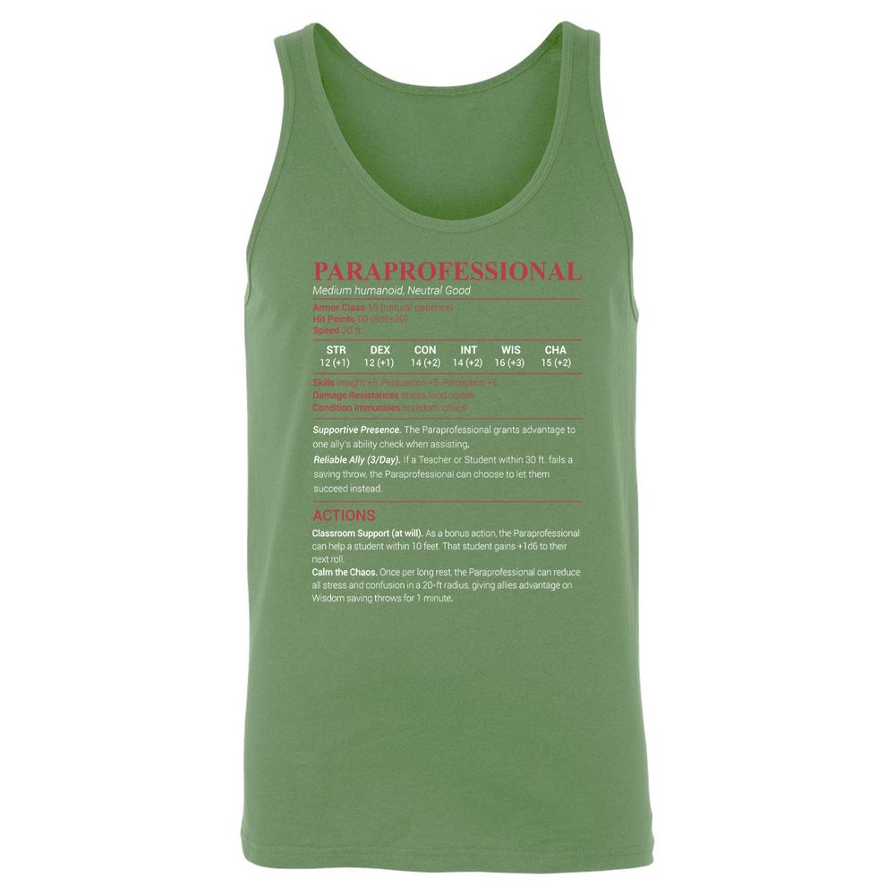 Paraprofessional Unisex Jersey Tank - Leaf - 10