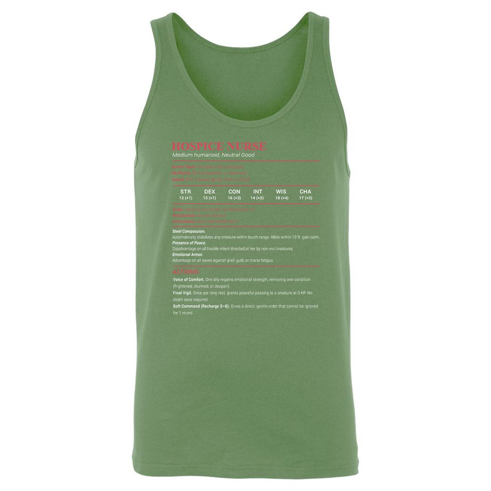 Hospice Nurse Stats Unisex Jersey Tank - Leaf - 10