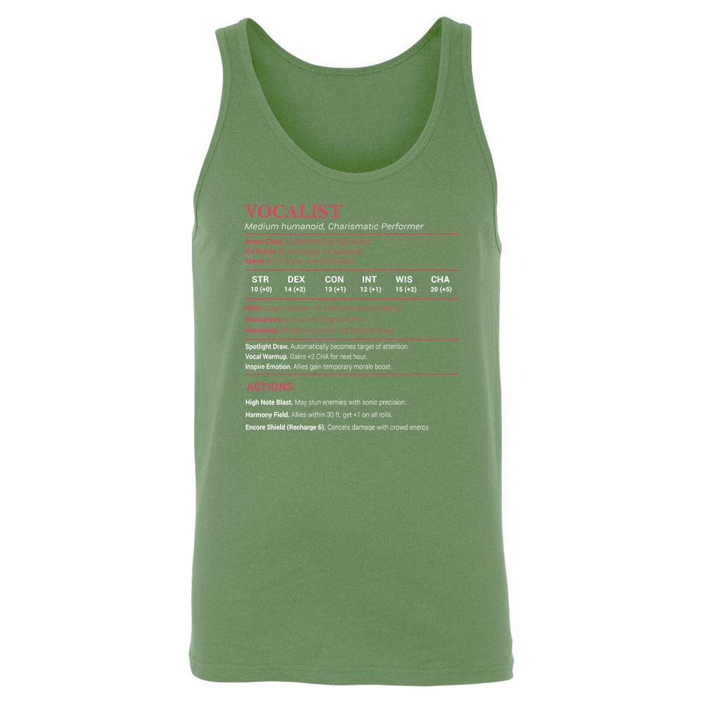 Vocalist Stats Unisex Jersey Tank - Leaf - 10