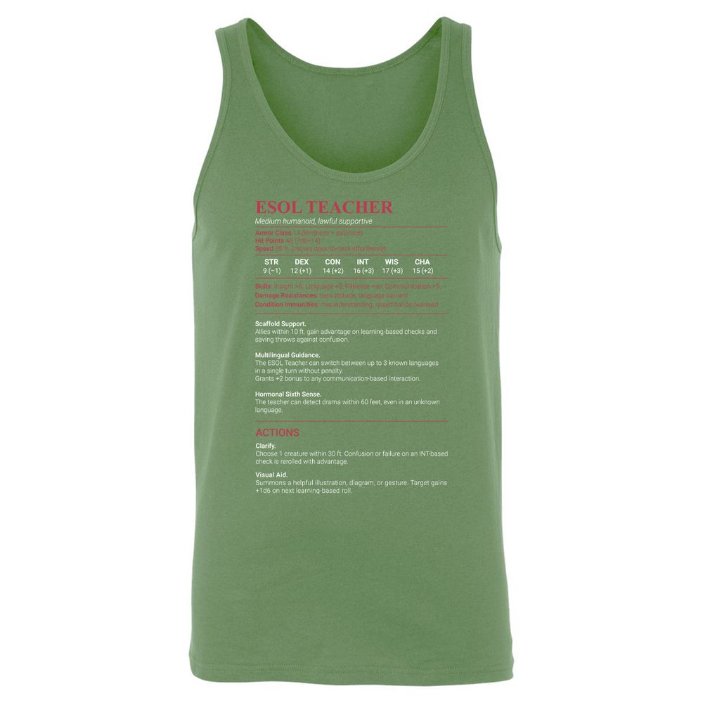 ESOL Teacher Unisex Jersey Tank - Leaf - 10