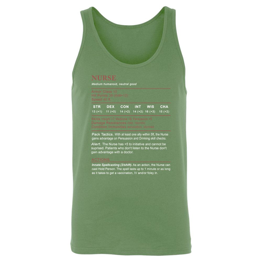 Nurse Stats 2 Unisex Jersey Tank - Leaf - 10