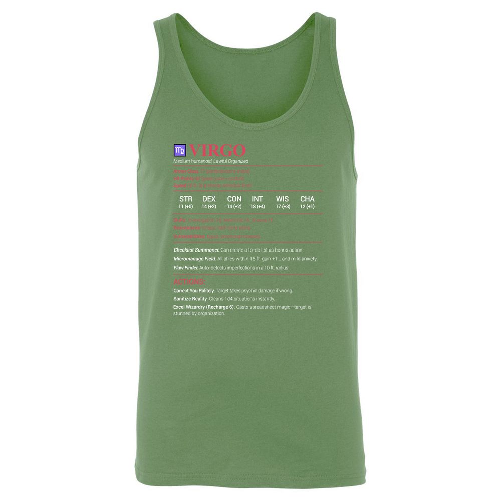 Virgo Stats Unisex Jersey Tank - Leaf - 10