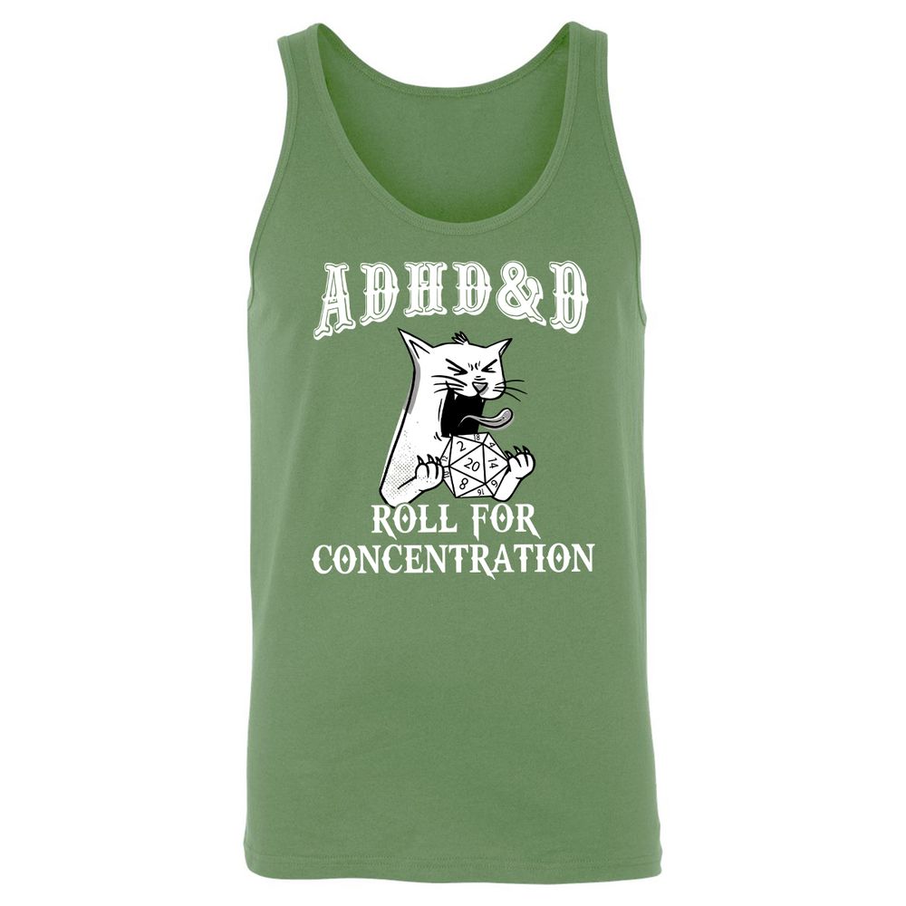 Cat ADHD&D Roll For Concentration Unisex Jersey Tank - Leaf - 10