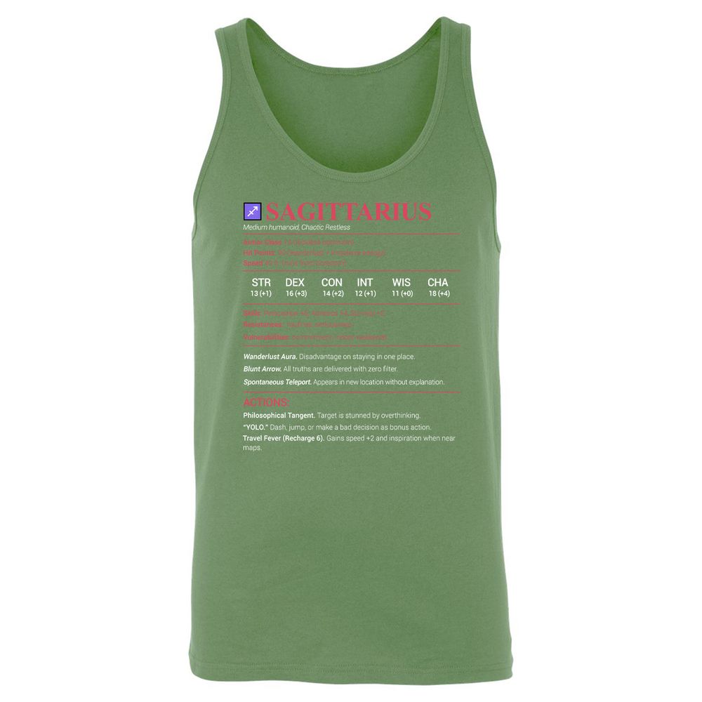 Sagittarius Stats Unisex Jersey Tank - Leaf - 10