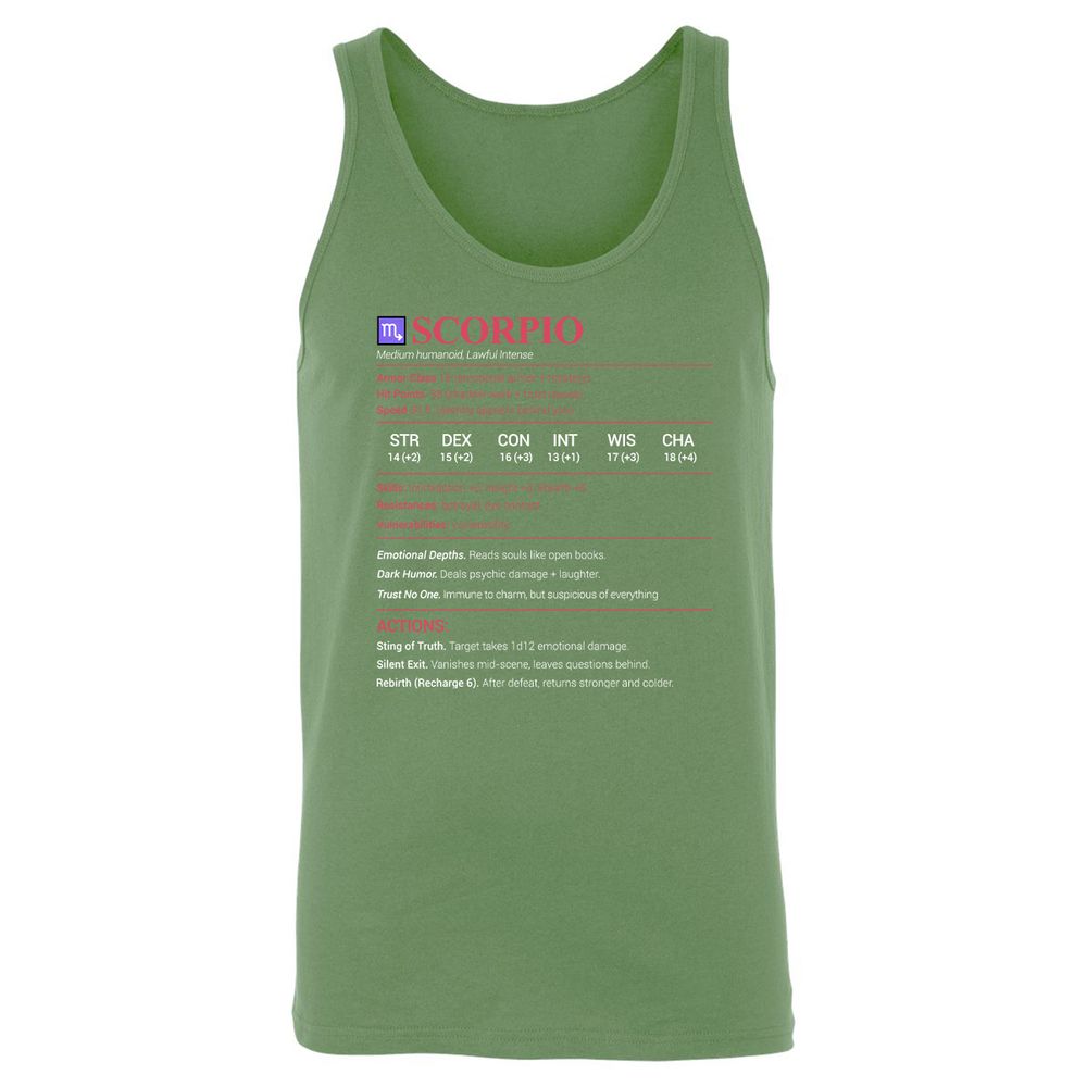 Scorpio Stats Unisex Jersey Tank - Leaf - 10