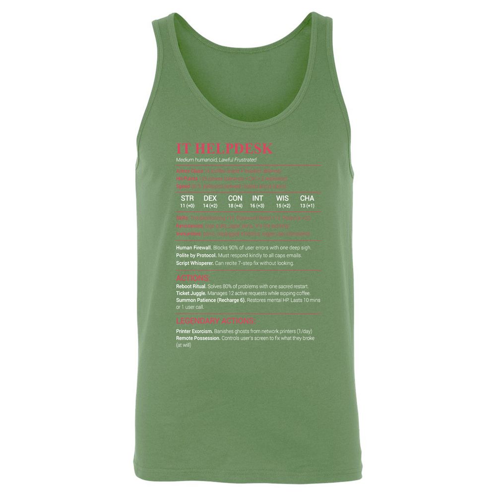 IT Helpdesk Unisex Jersey Tank - Leaf - 10