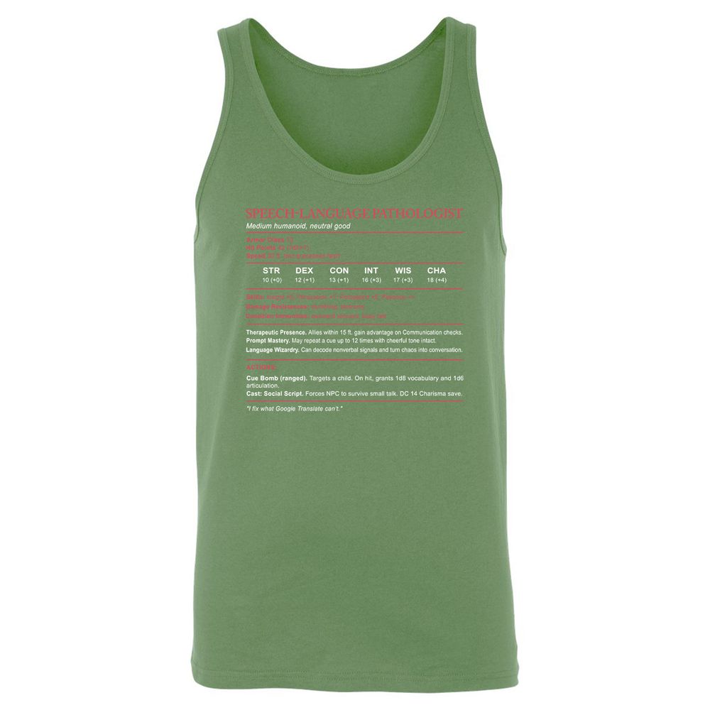 Speech Language Pathologist Stats Unisex Jersey Tank - Leaf - 10