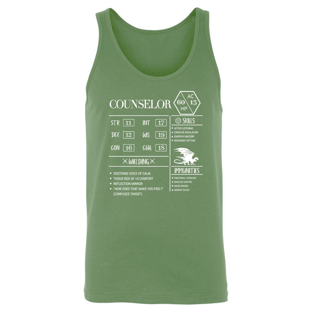 Counselor New Unisex Jersey Tank - Leaf - 10