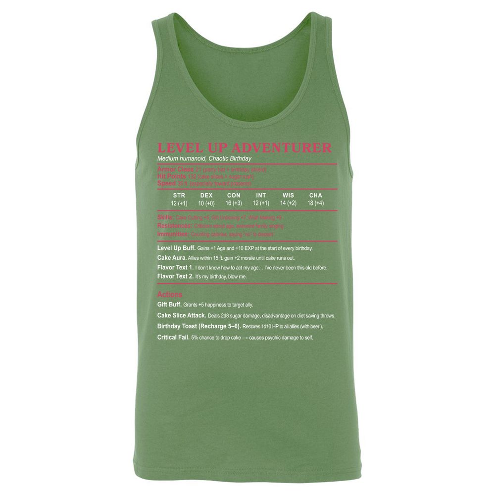 Level Up Adventurer Unisex Jersey Tank - Leaf - 10