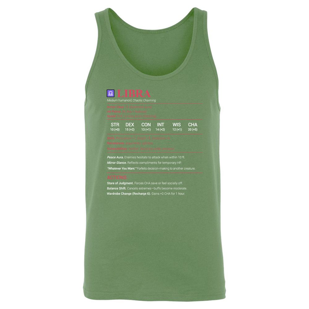 Libra Stats Unisex Jersey Tank - Leaf - 10