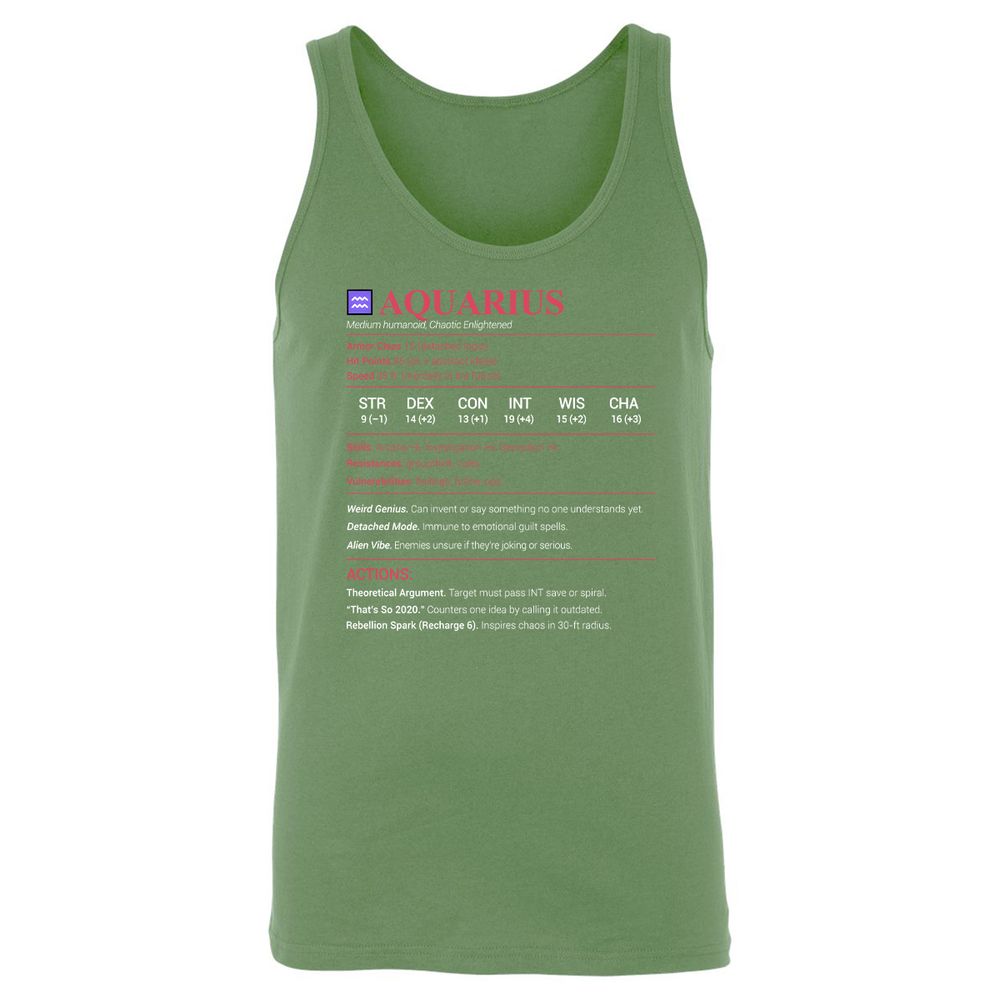 Aquarius Stats Unisex Jersey Tank - Leaf - 10