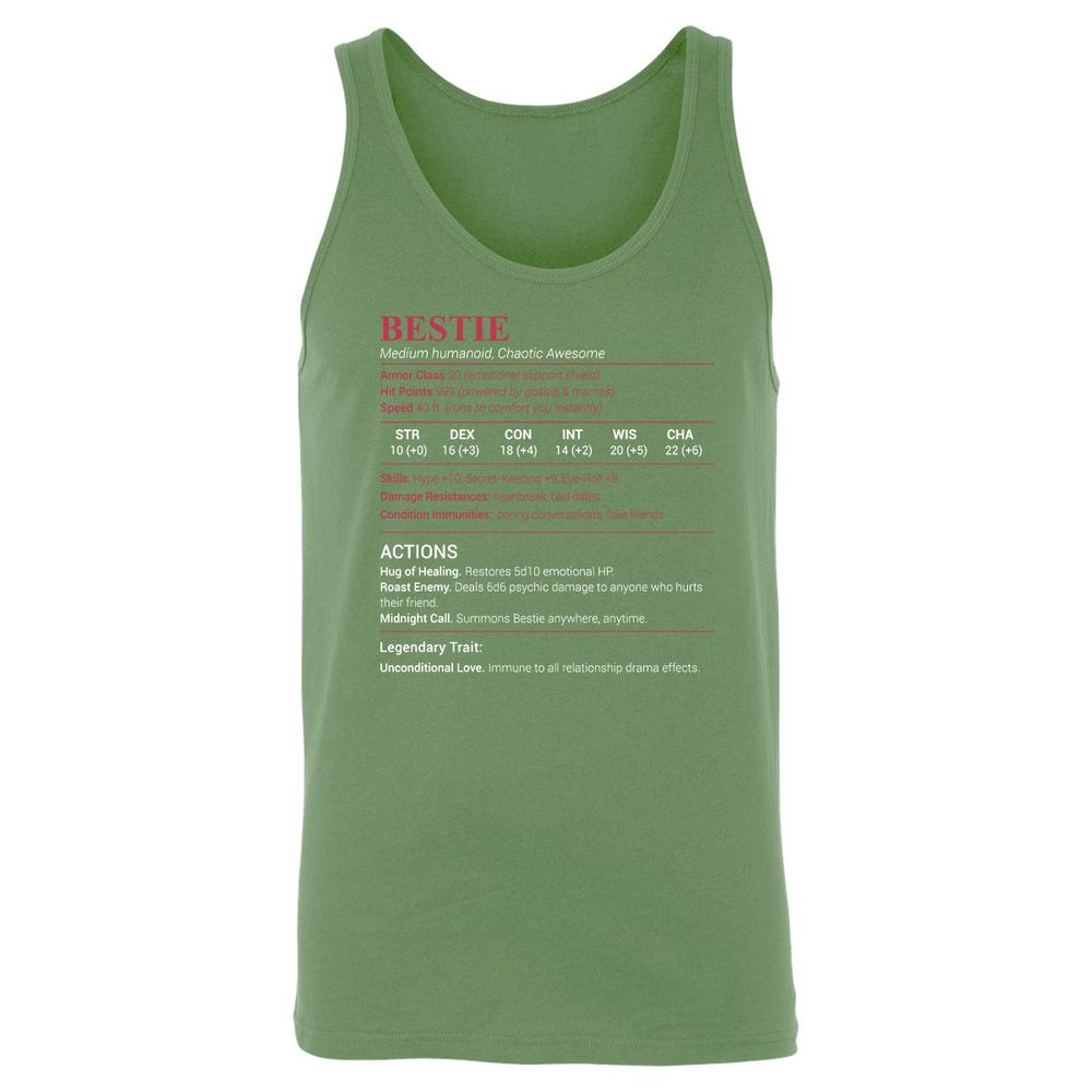 Bestie Stats Unisex Jersey Tank - Leaf - 10