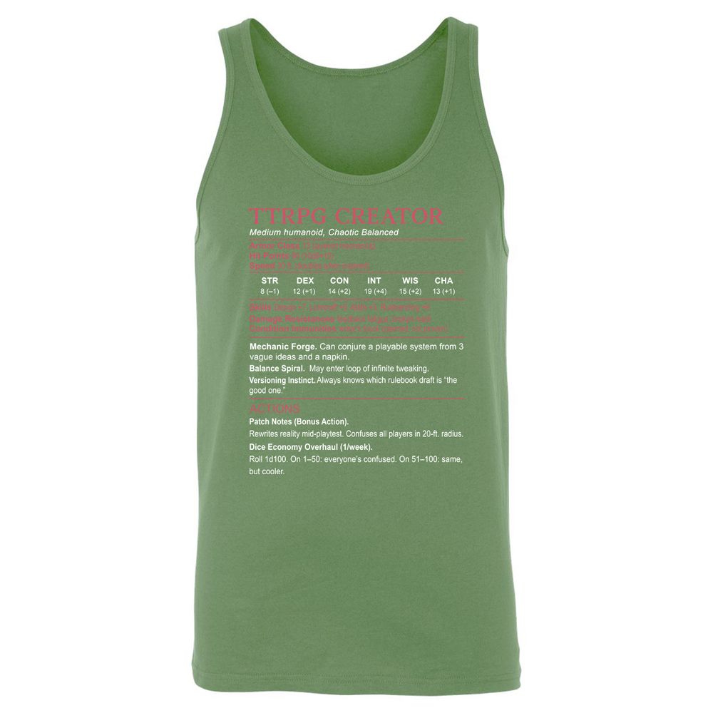TTRPG Creator Stats Unisex Jersey Tank - Leaf - 10