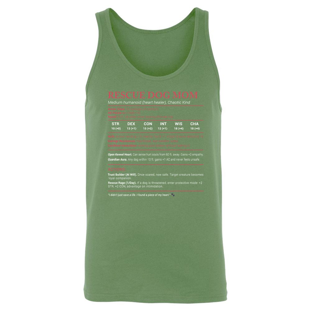 Rescue Dog Mom Stats Unisex Jersey Tank - Leaf - 10