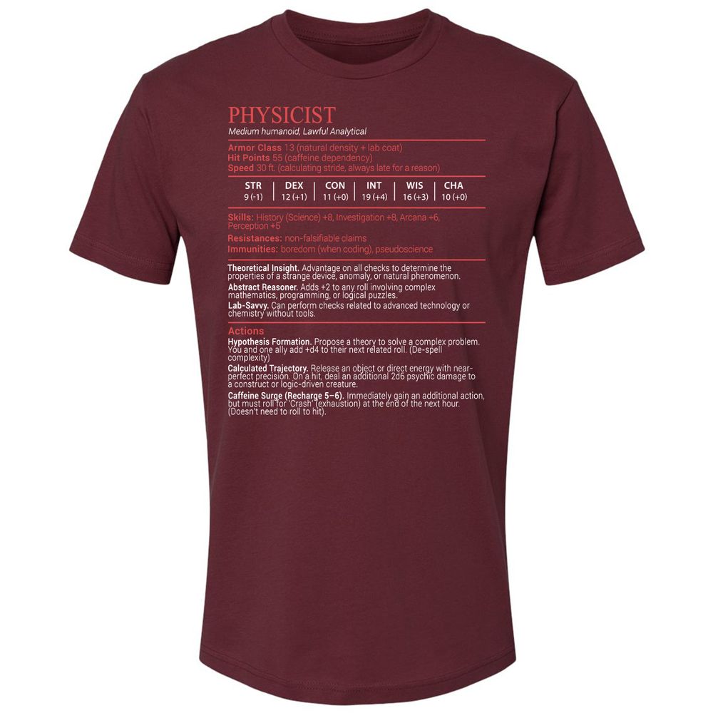 Physicist Stats Block - Maroon - 10