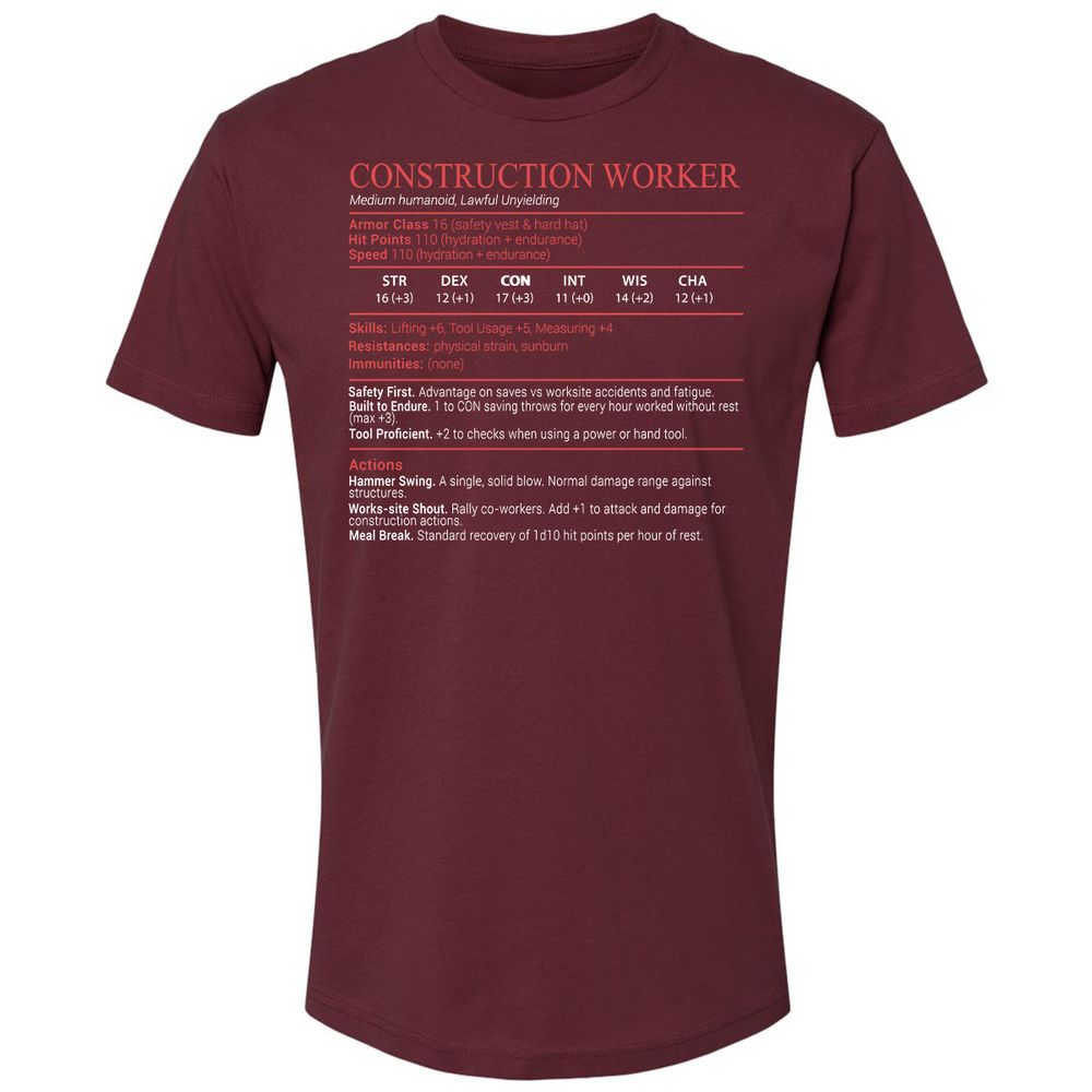 Construction Worker Stats Block - Maroon - 10