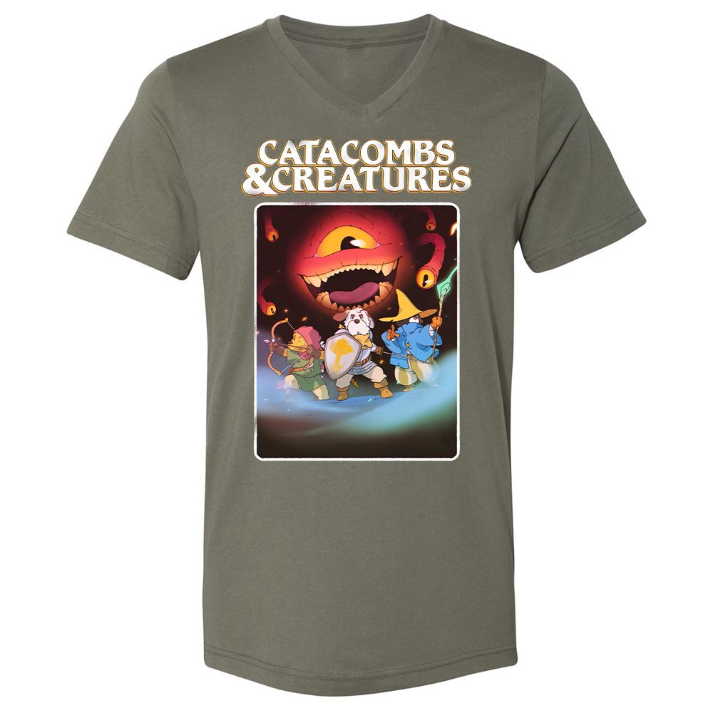 Catacombs & Creatures Unisex V-Neck T-Shirt - Military Green - 10