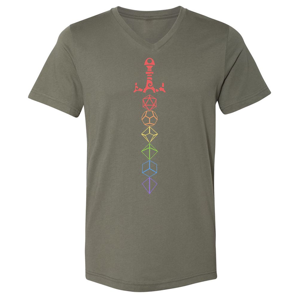 Rainbow Dice Sword LGBT Unisex V-Neck T-Shirt - Military Green - 10