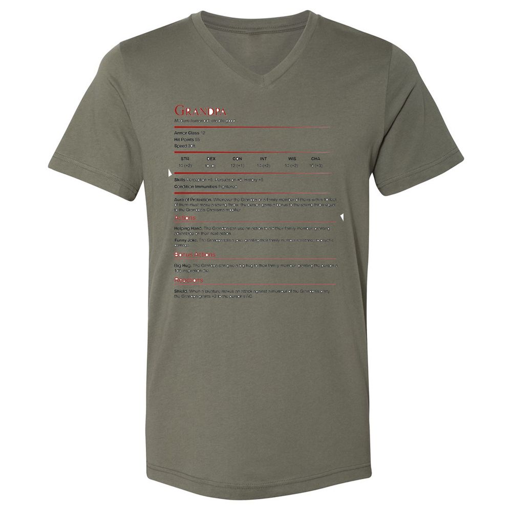 Grandpa Stat Block Unisex V-Neck T-Shirt - Military Green - 10