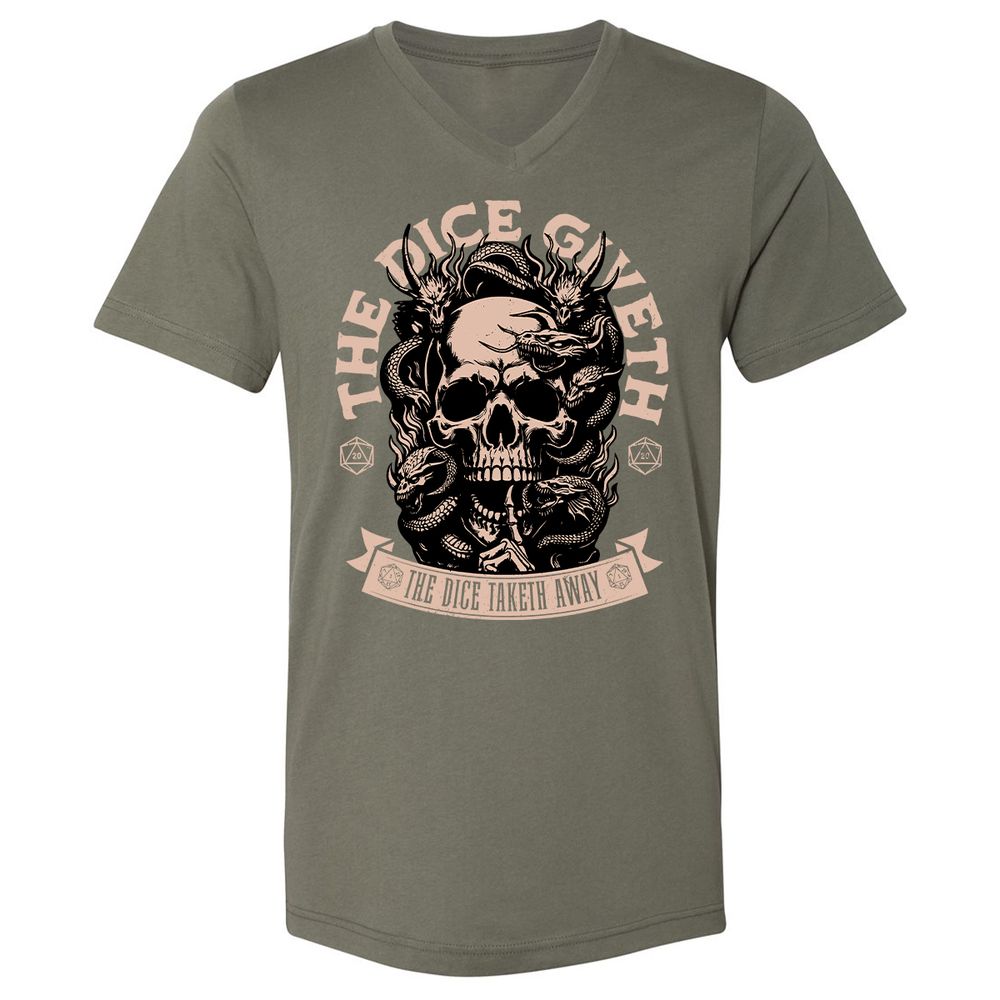 The Dice Giveth The Dice Taketh Away Unisex V-Neck T-Shirt - Military Green - 10