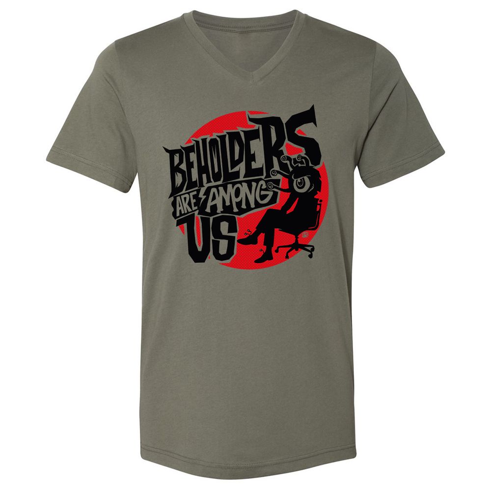 Beholders Are Among Us Unisex V-Neck T-Shirt - Military Green - 10