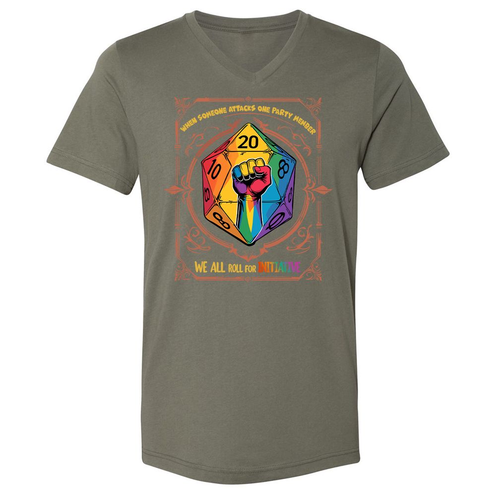 Roll For Initiative Unisex V-Neck T-Shirt - Military Green - 10