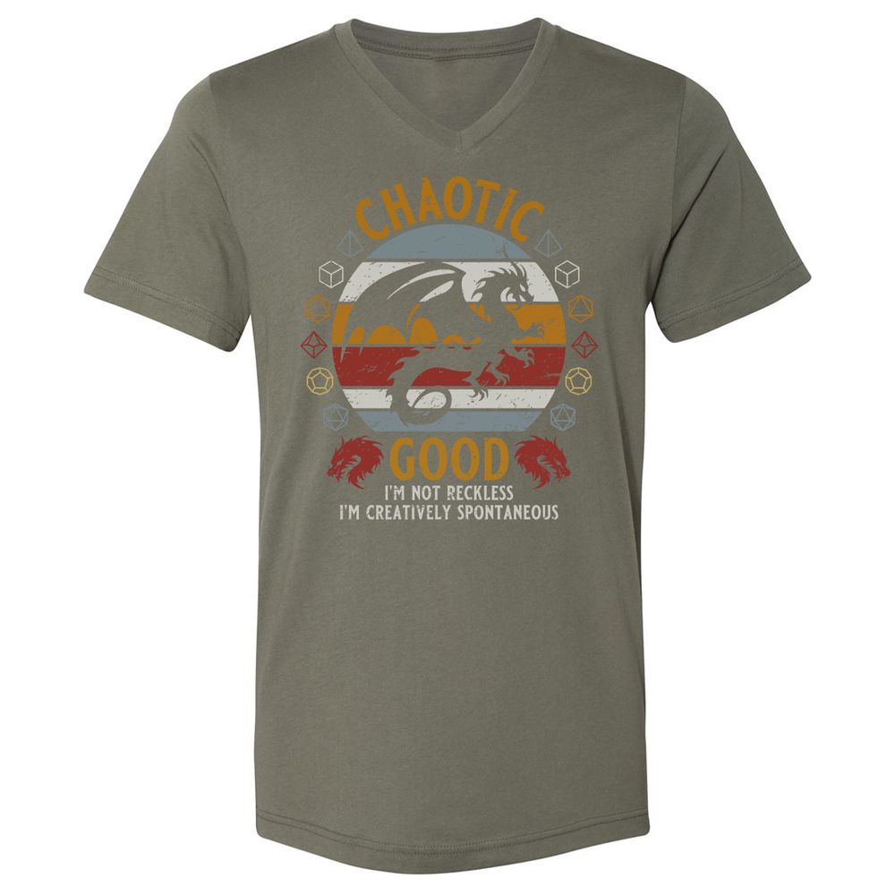 Chaotic Good Unisex V-Neck T-Shirt - Military Green - 10