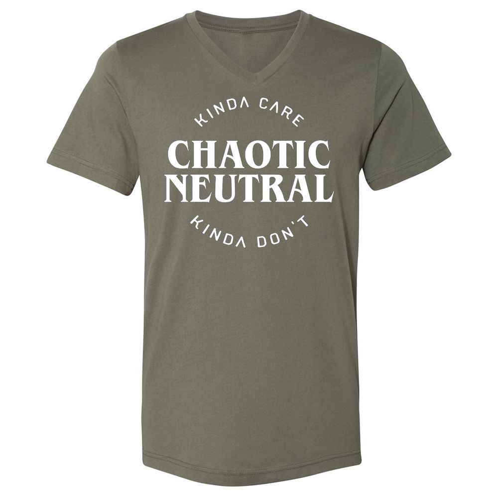 Chaotic Neutral Alignment Kinda Care Kinda Don't Unisex V-Neck T-Shirt - Military Green - 10