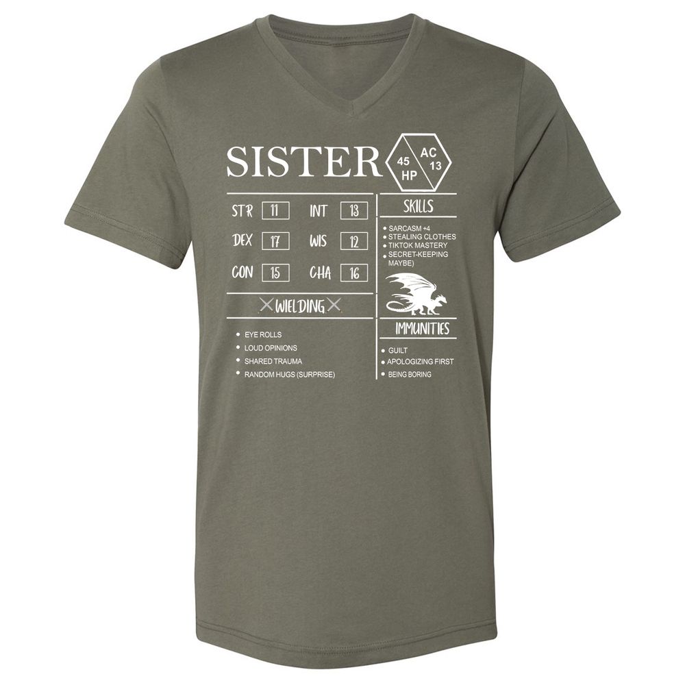 Sister Stats Unisex V-Neck T-Shirt - Military Green - 10