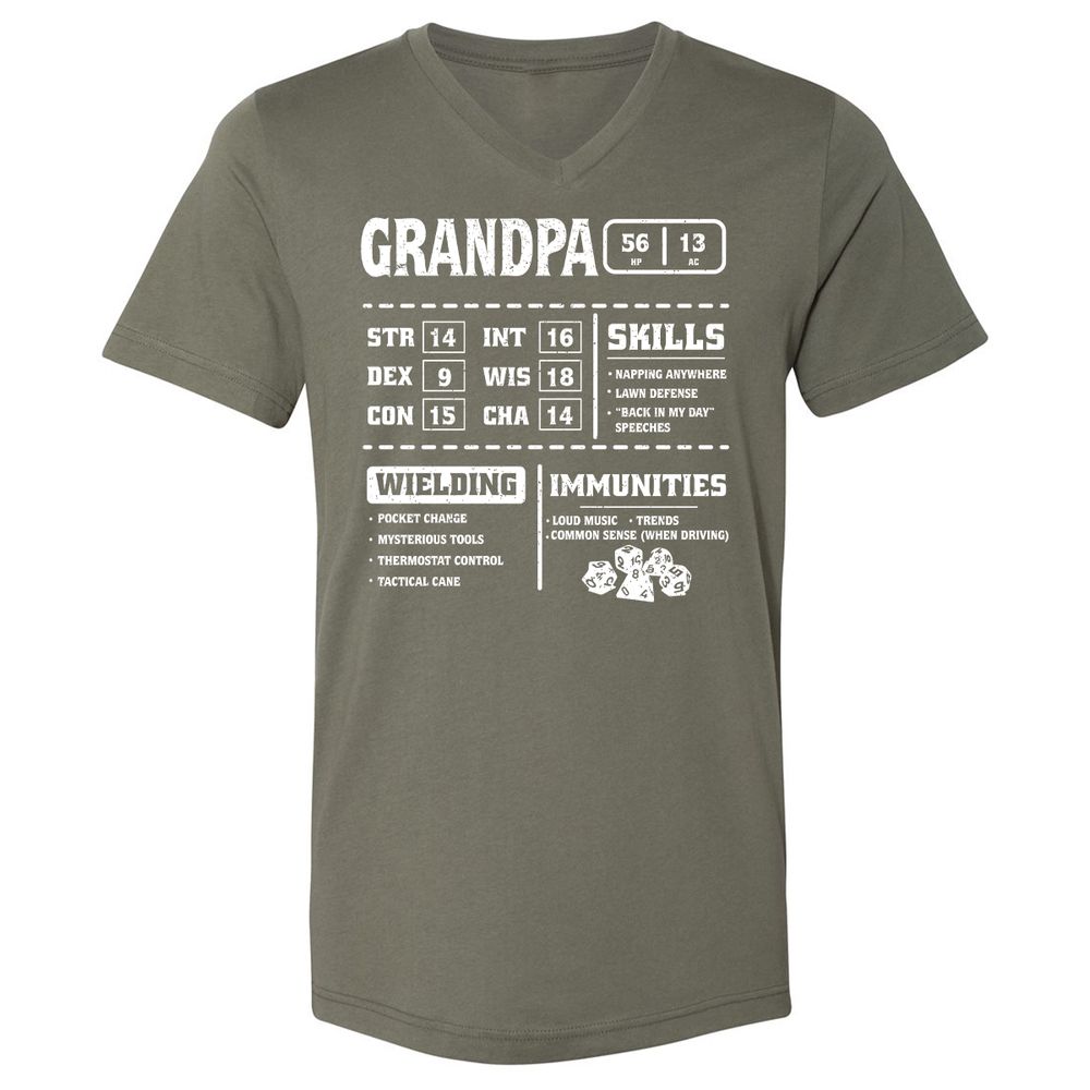 Grandpa Stats 2 Unisex V-Neck T-Shirt - Military Green - 10