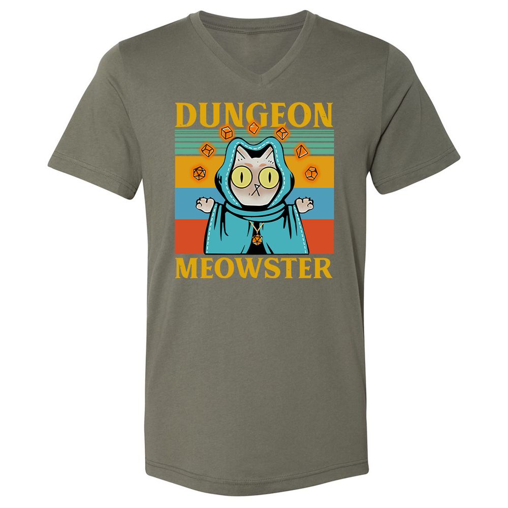 Dungeon Meowster Unisex V-Neck T-Shirt - Military Green - 10