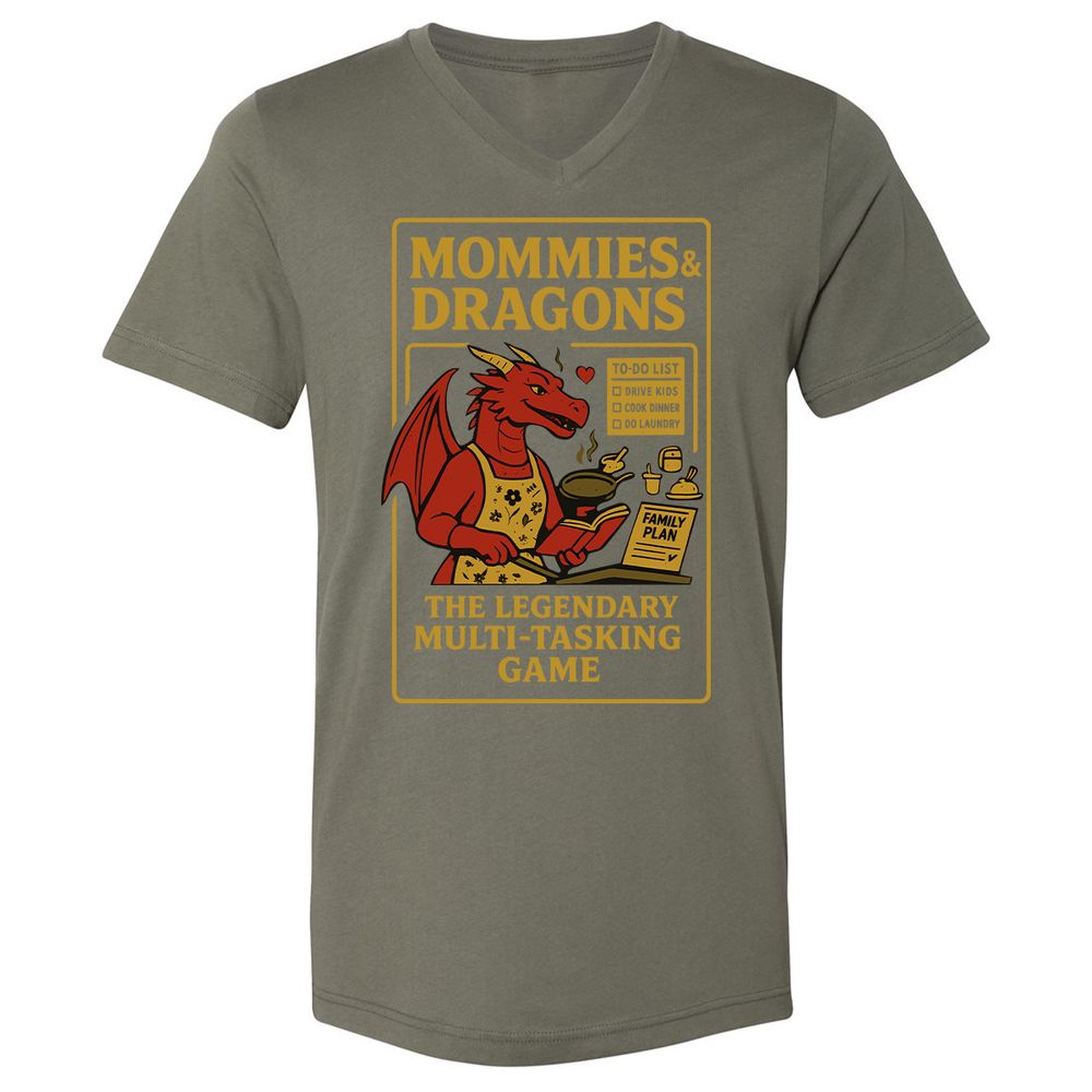 Mommies & Dragons Unisex V-Neck T-Shirt - Military Green - 10