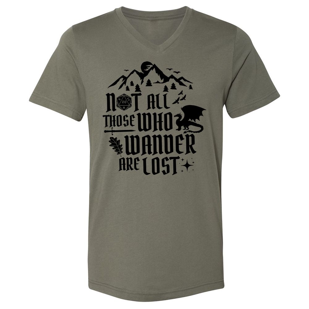 Not All Those Who Wander Are Lost Unisex V-Neck T-Shirt - Military Green - 10