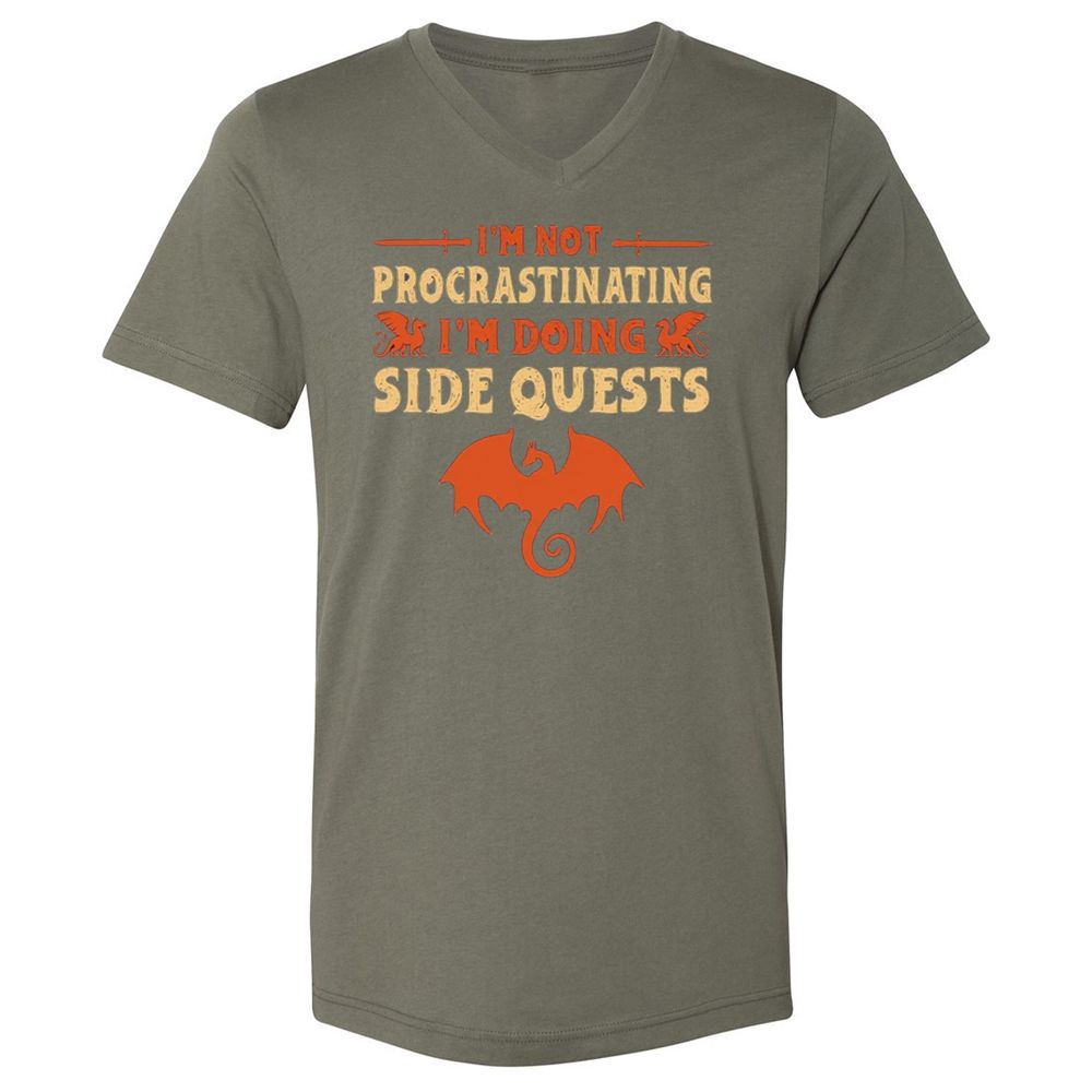 I'm Doing Side Quests Unisex V-Neck T-Shirt - Military Green - 10