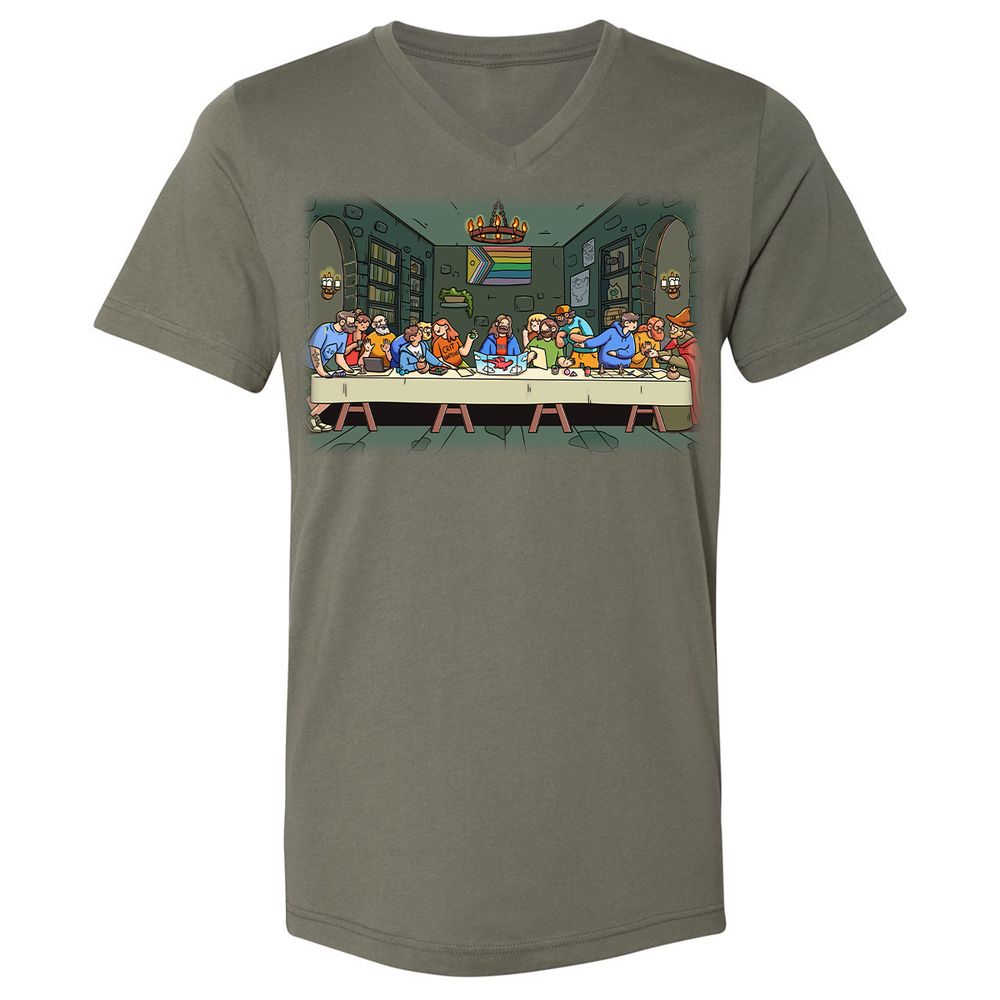 DnD Characters Pride Themed The Last Supper Shirt Unisex V-Neck T-Shirt - Military Green - 10