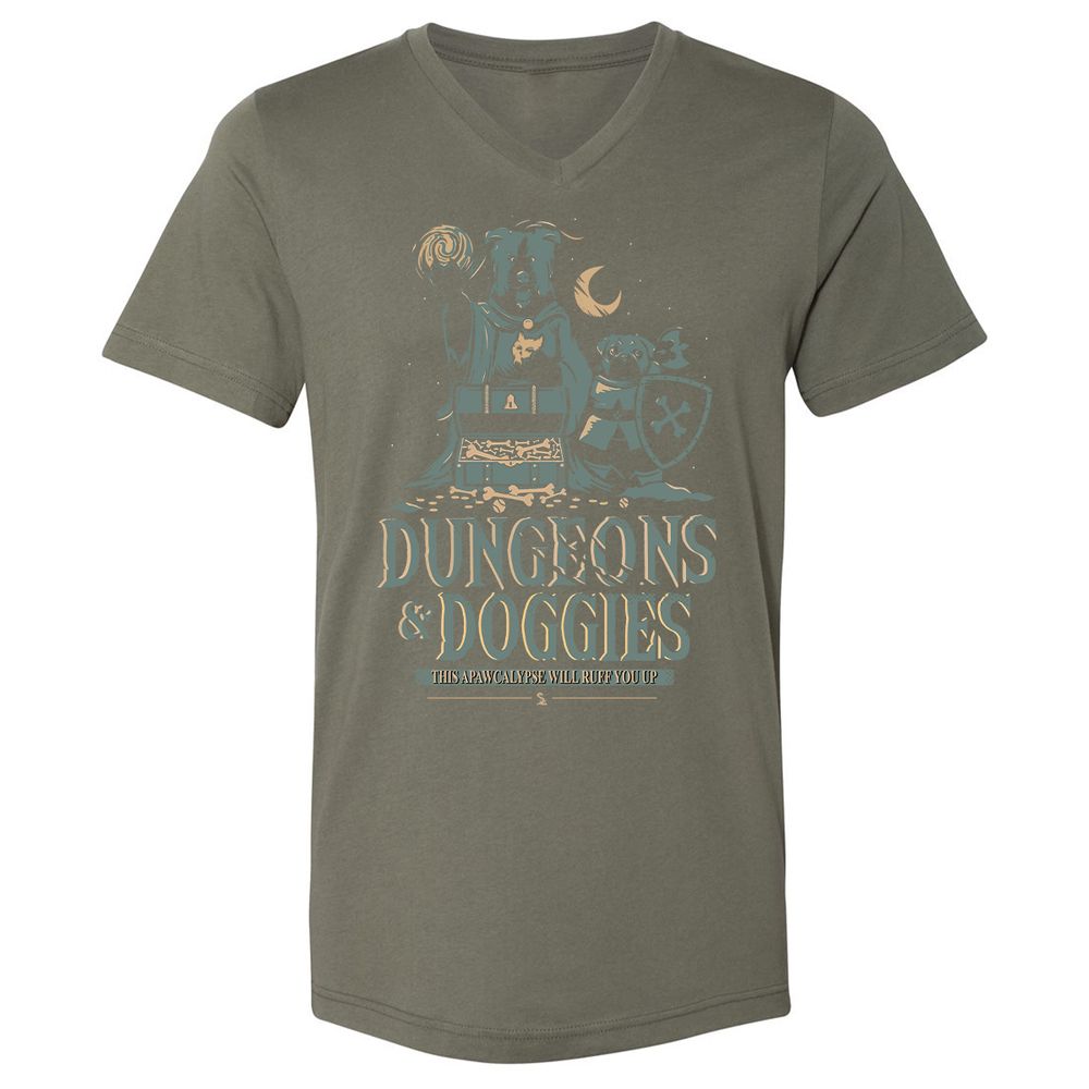 Dungeons & Doggies Unisex V-Neck T-Shirt - Military Green - 10