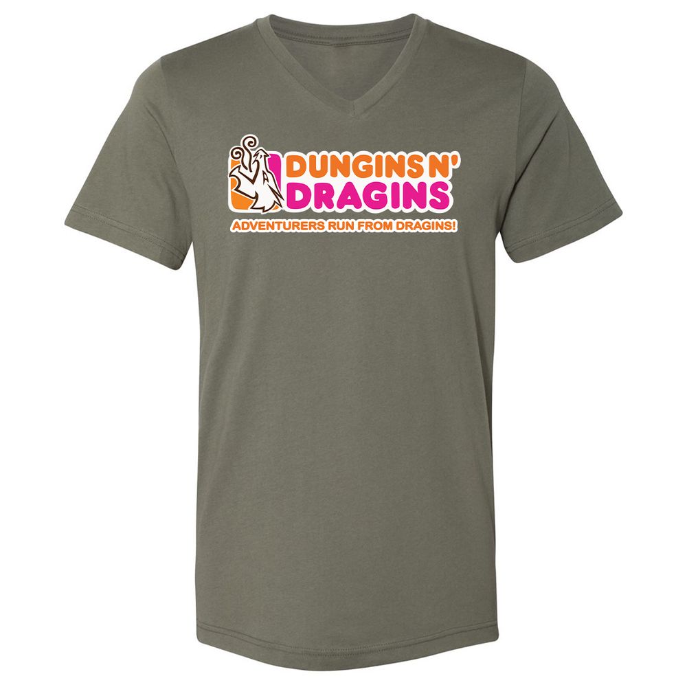 Dungins & Dragins Unisex V-Neck T-Shirt - Military Green - 10