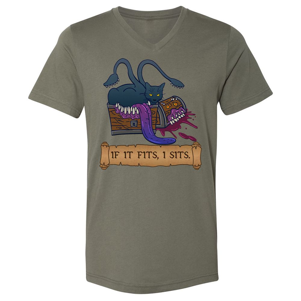 If It Fits I Sits Unisex V-Neck T-Shirt - Military Green - 10