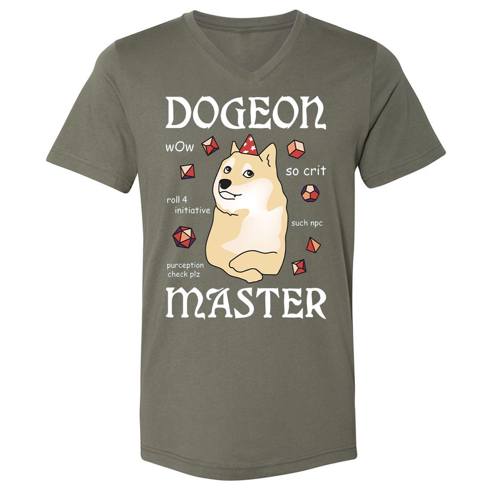 Dogeon Master Unisex V-Neck T-Shirt - Military Green - 10