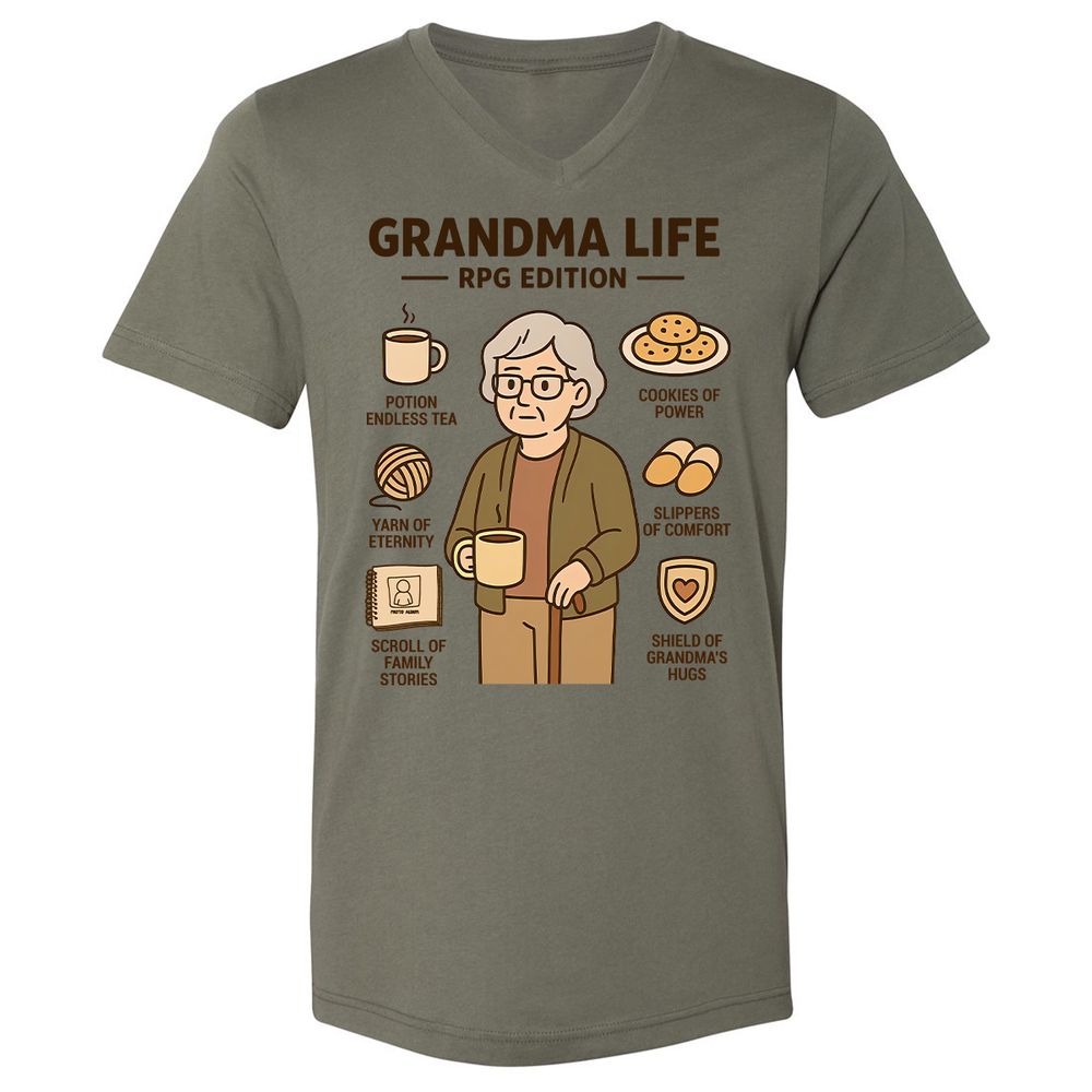 Grandma Life RPG Edition Unisex V-Neck T-Shirt - Military Green - 10