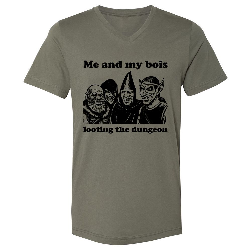 Me and my bois looting the dungeon Unisex V-Neck T-Shirt - Military Green - 10