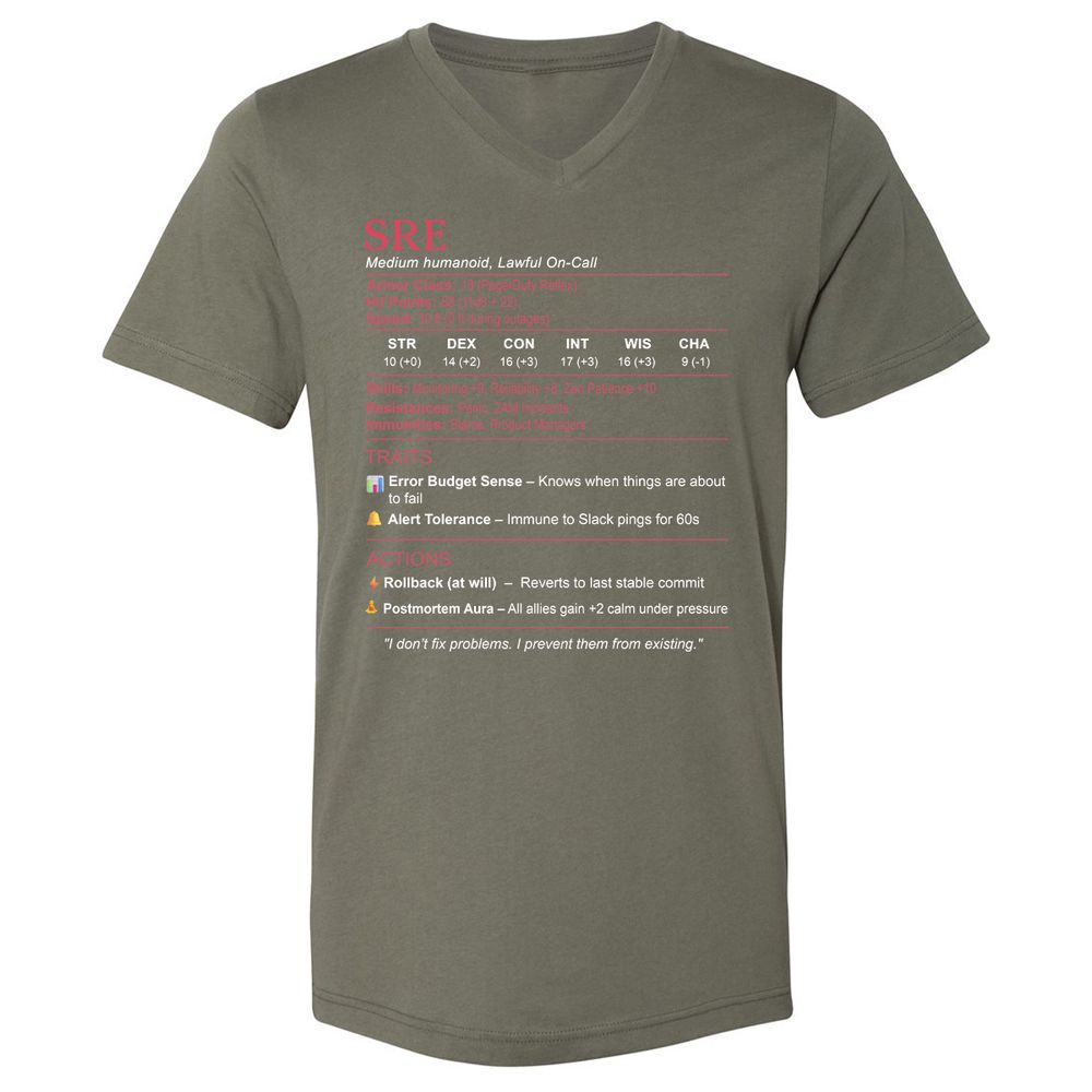 SRE Stats Unisex V-Neck T-Shirt - Military Green - 10