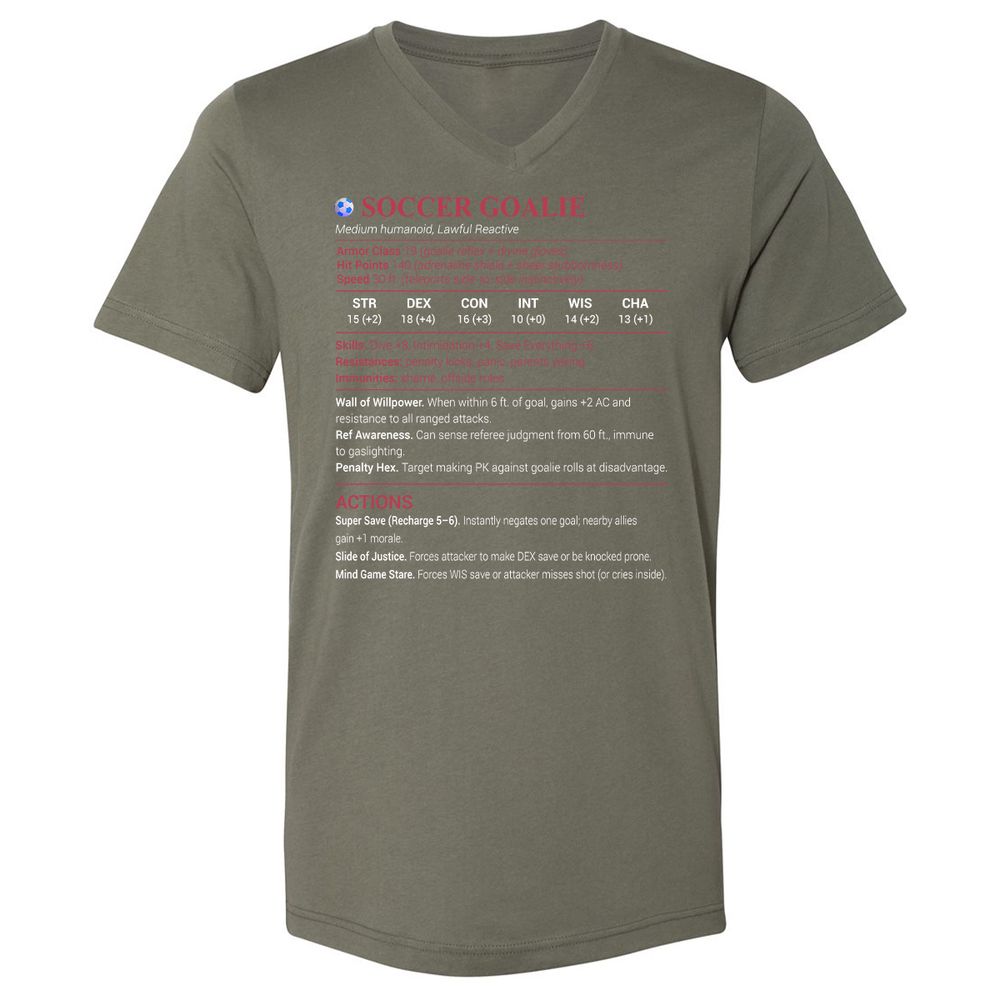 Soccer Goalie Unisex V-Neck T-Shirt - Military Green - 10