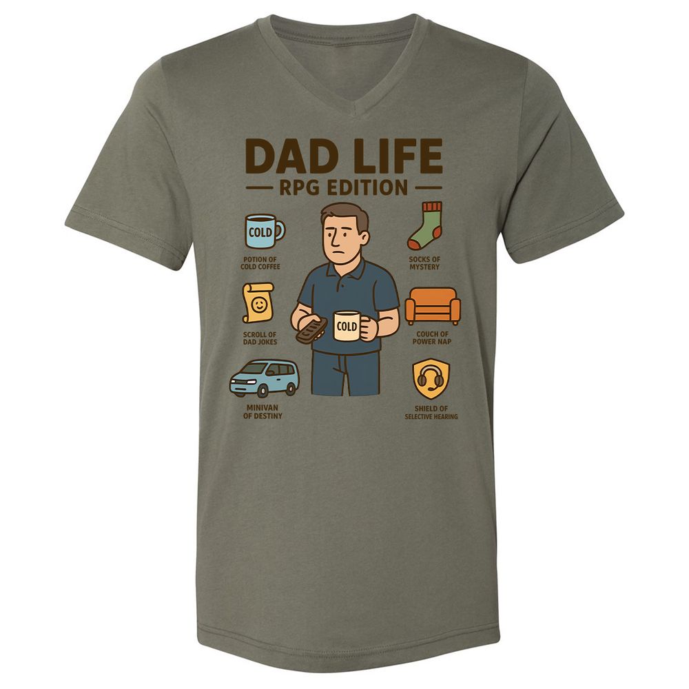 Dad Life RPG Edition Unisex V-Neck T-Shirt - Military Green - 10