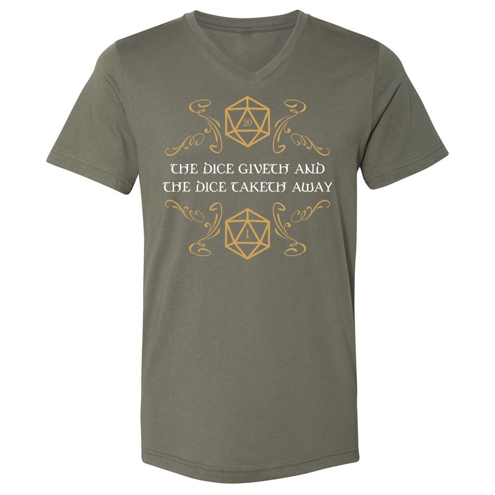 The Dice Giveth and Taketh Away Natural 20 and Critical Fail Unisex V-Neck T-Shirt - Military Green - 10