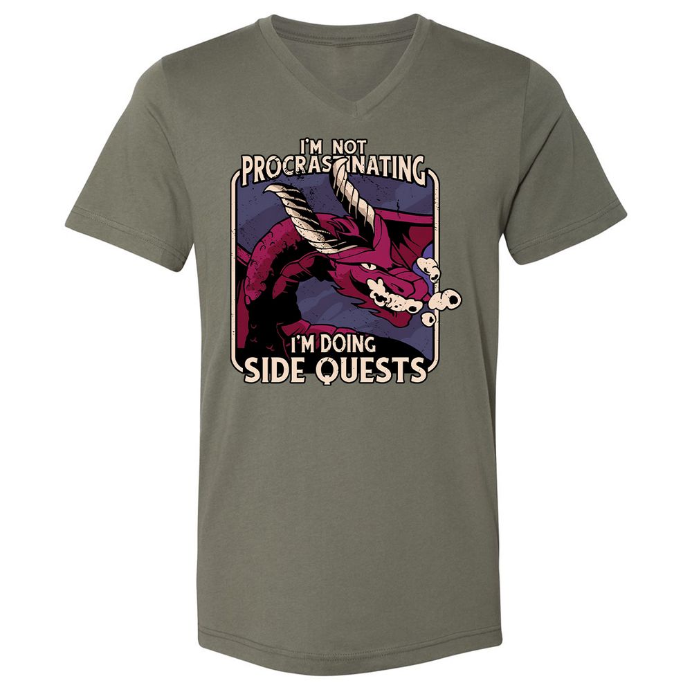 Doing Side Quests Unisex V-Neck T-Shirt - Military Green - 10