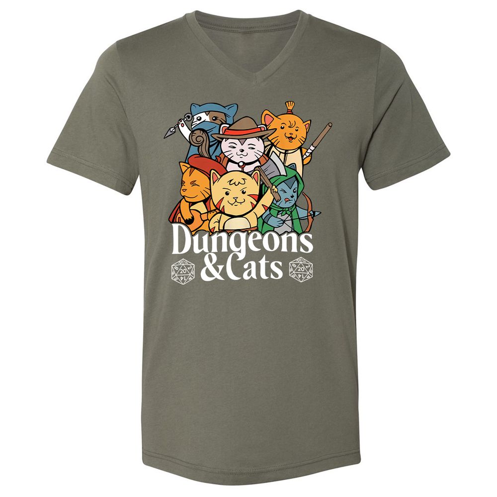 Dungeons & Cats Unisex V-Neck T-Shirt - Military Green - 10
