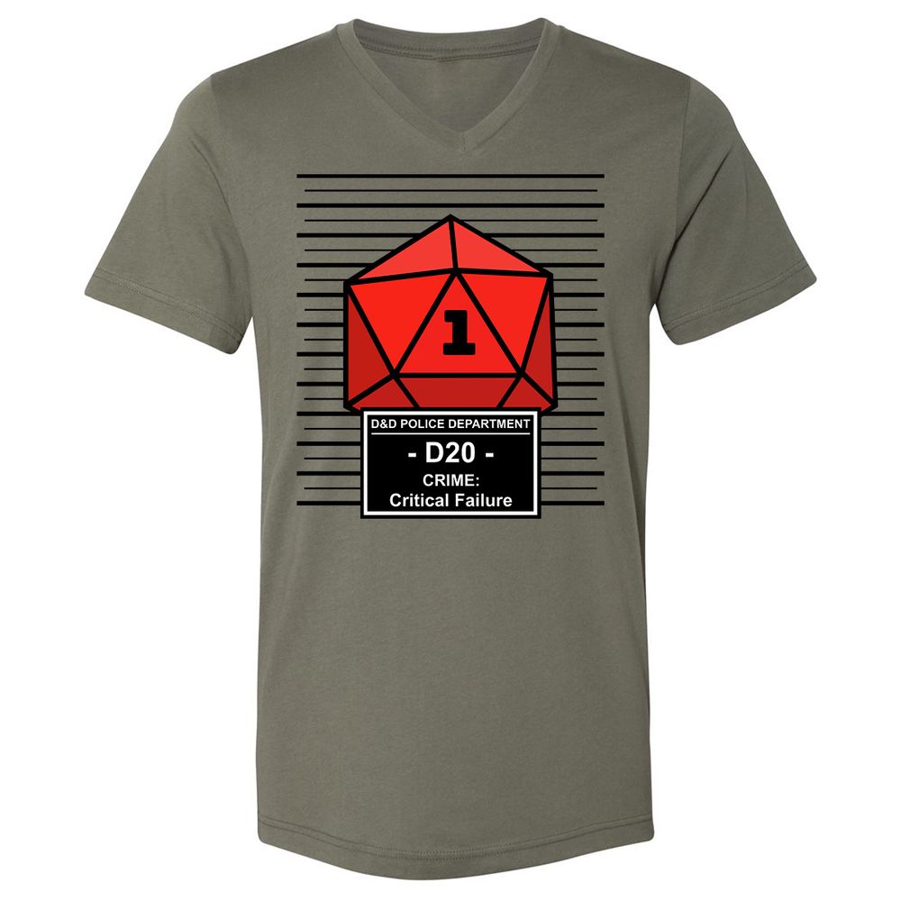 D20 Arrested For Critical Failure Unisex V-Neck T-Shirt - Military Green - 10