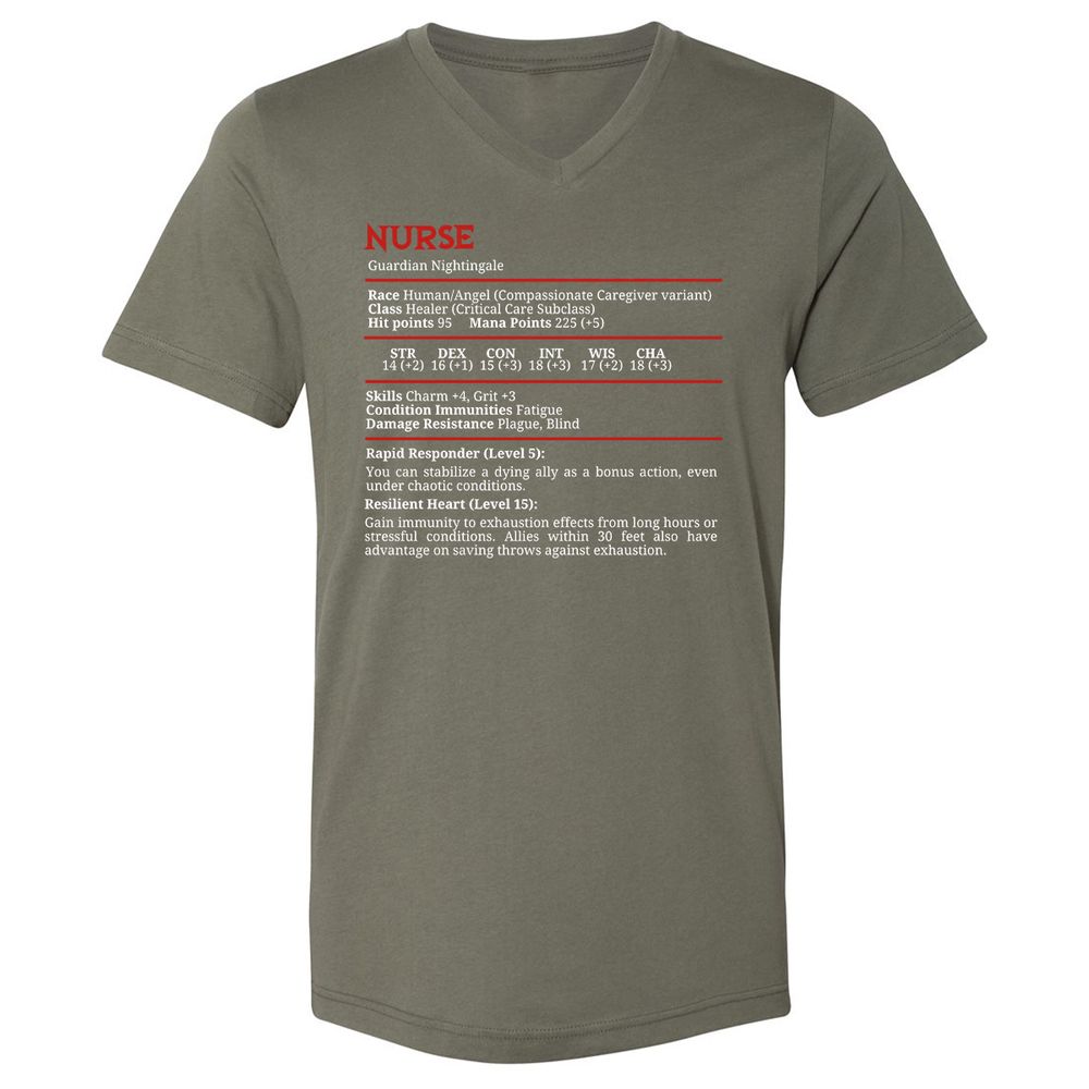 Nurse Stats Unisex V-Neck T-Shirt - Military Green - 10