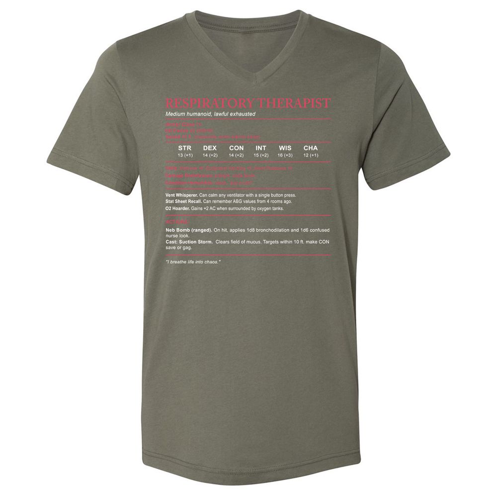 Respiratory Therapist Unisex V-Neck T-Shirt - Military Green - 10